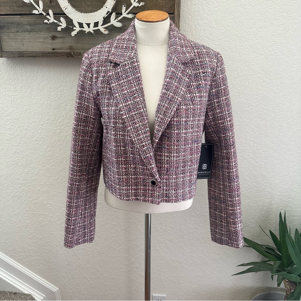 Bagatelle Tweed Women's Cropped blazer Jacket‎ - Pink black size M NWT